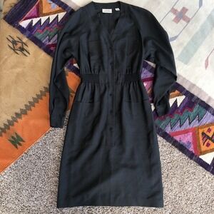 Vintage Linda Allard for Ellen Tracy Silk Dress Womens Size 4 Black Long Sleeve